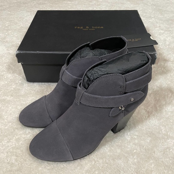 Rag & Bone Harrow Boot Suede Navy Stacked Heel Bootie Ankle Straps 39 9 - Picture 2 of 8
